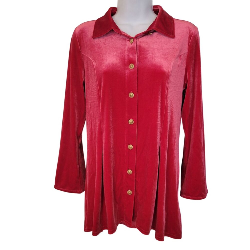 Soft Surroundings Enchanted S Sangria Red Velvet Shirt Christmas Holiday Party